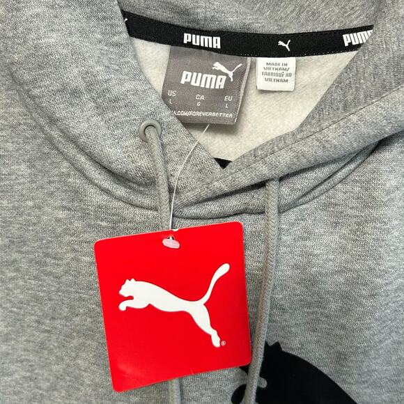PUMA Essentials Big Logo Hoodie Sweatshirt NWT Men's Sz L Medium Gray Fleece - Picture 3 of 8